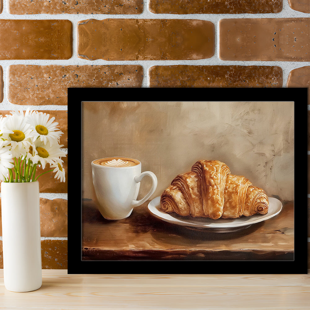 Croissant & Coffee Food Art Print,Wall Art Oil Painting, Framed Art Print Wall Decor, Picture Framed