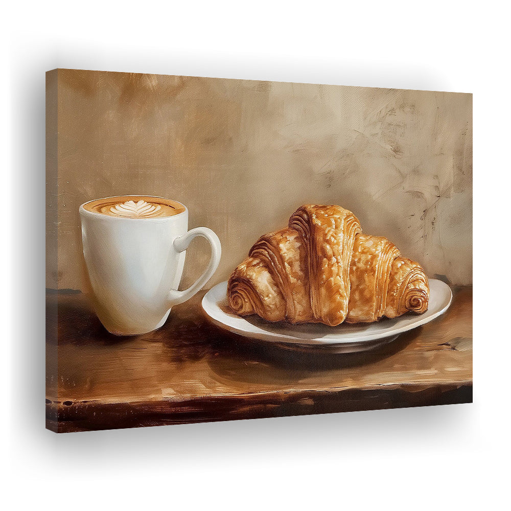 Croissant & Coffee Food Art Print,Wall Art Oil Painting, Canvas Print Wall Art, Wall Decor, Painting Canvas