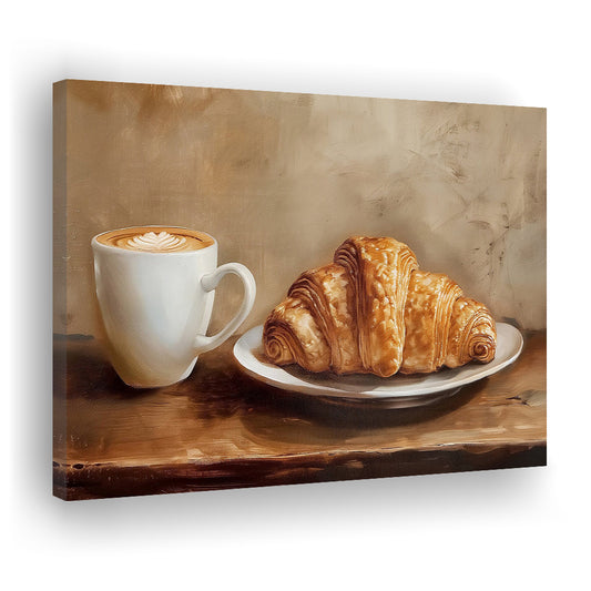 Croissant & Coffee Food Art Print,Wall Art Oil Painting, Canvas Print Wall Art, Wall Decor, Painting Canvas