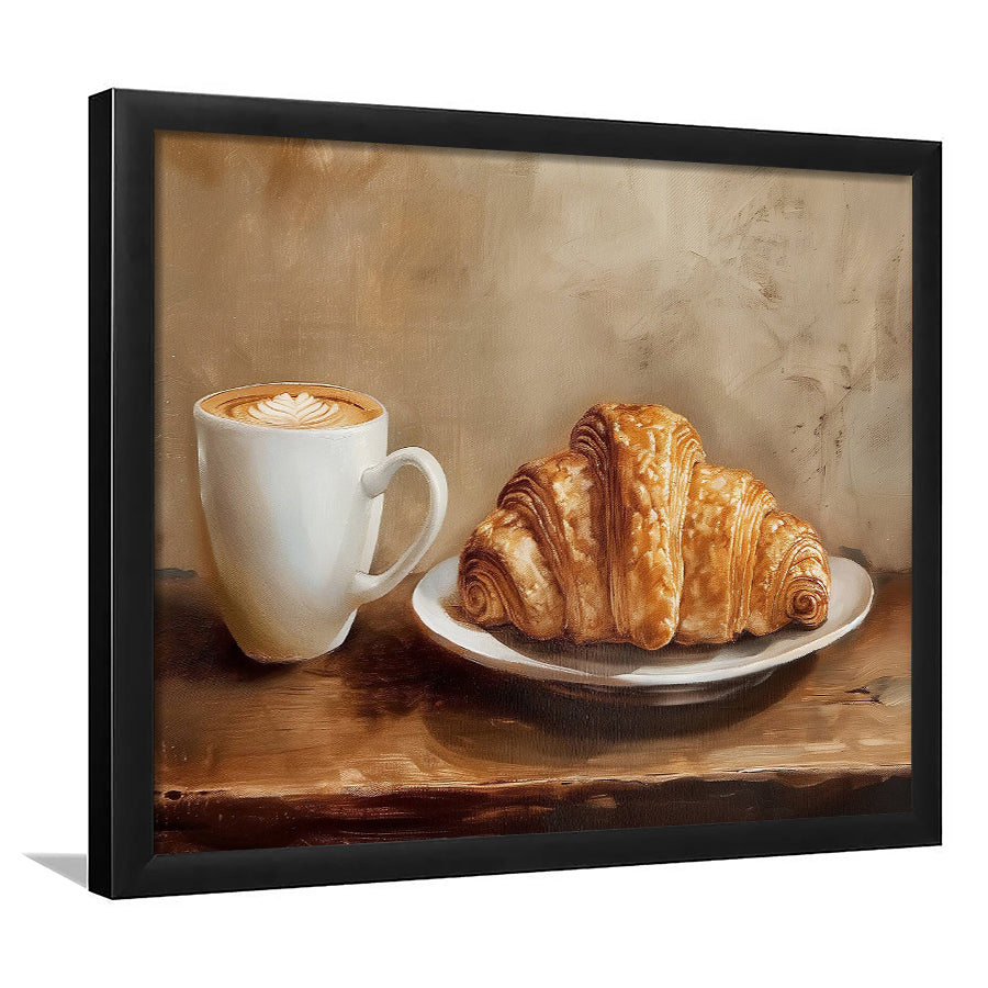 Croissant & Coffee Food Art Print,Wall Art Oil Painting, Framed Art Print Wall Decor, Picture Framed