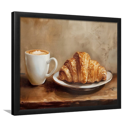 Croissant & Coffee Food Art Print,Wall Art Oil Painting, Framed Art Print Wall Decor, Picture Framed