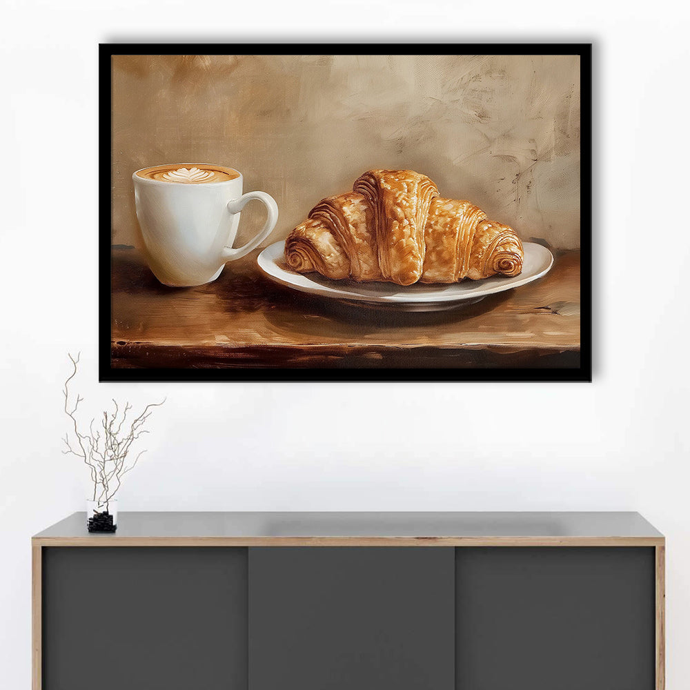 Croissant & Coffee Food Art Print,Wall Art Oil Painting, Framed Art Print Wall Decor, Picture Framed