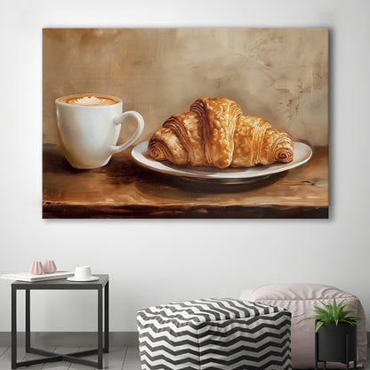 Croissant & Coffee Food Art Print,Wall Art Oil Painting, Canvas Print Wall Art, Wall Decor, Painting Canvas