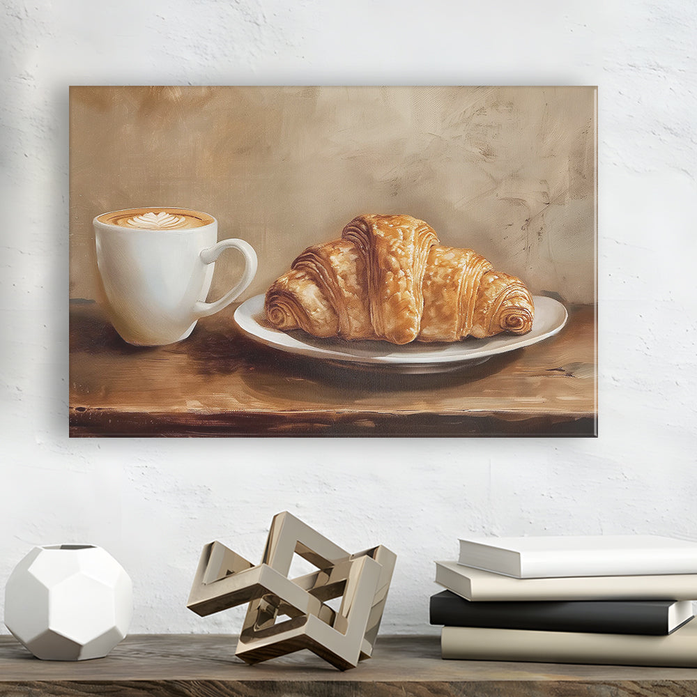 Croissant & Coffee Food Art Print,Wall Art Oil Painting, Canvas Print Wall Art, Wall Decor, Painting Canvas