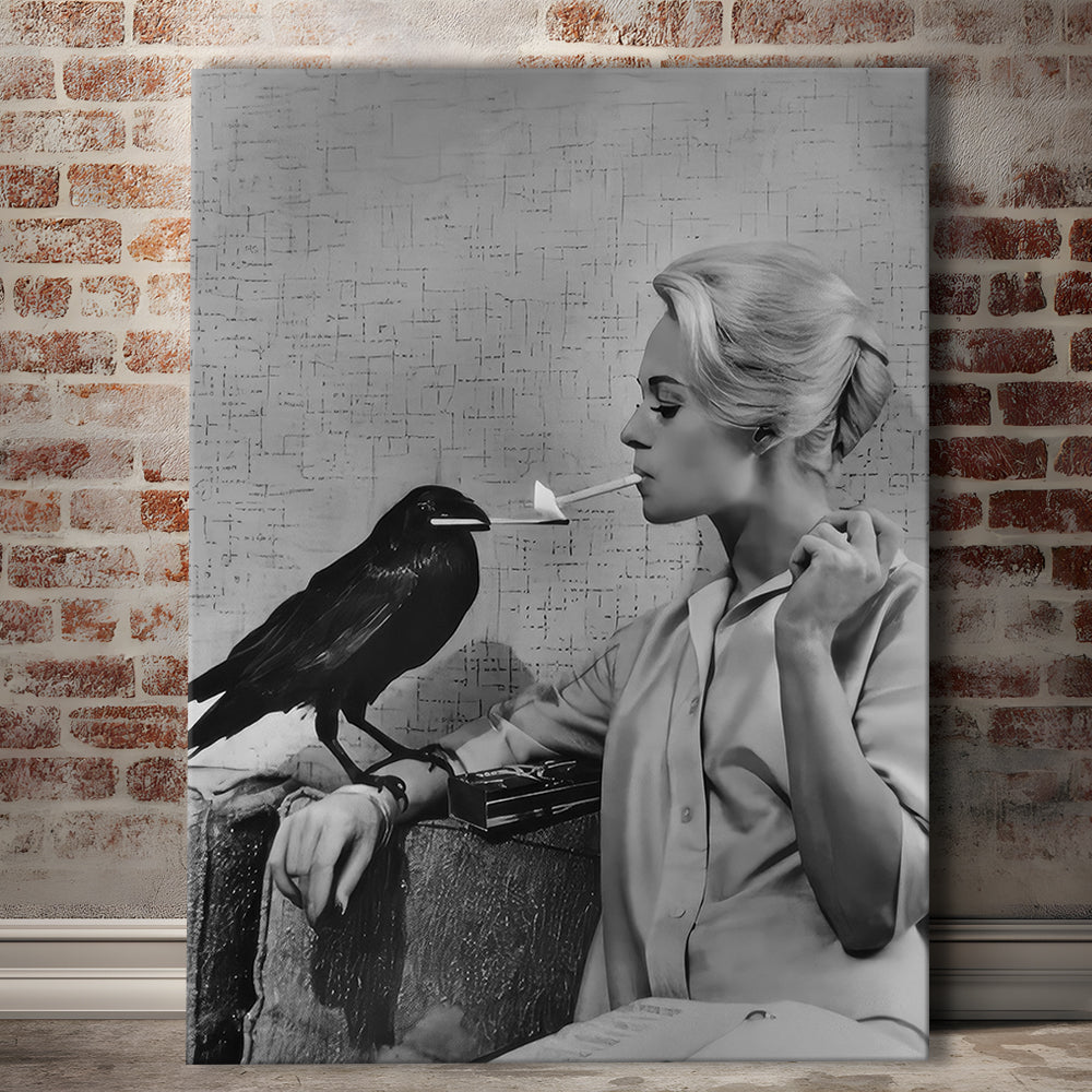 crow lighting cigarette Crow Lights Woman's Cigarette, Black and White, Woman Smoking, Vintage  Canvas Print Wall Art, Retro Wall Decor