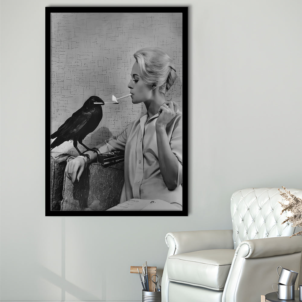 crow lighting cigarette Tippi Hedren having her lit by a on the set of The Birds, 1963. : r/WitchesVsPatriarchy Crow Lights Woman's Cigarette, Black