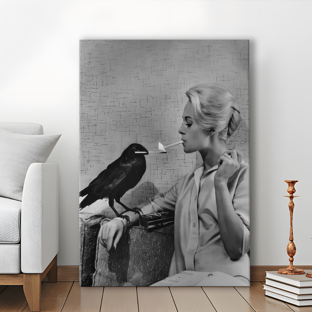 Crow Lights Woman's Cigarette, Black and White, Woman Smoking, Vintage –  UnixGifts