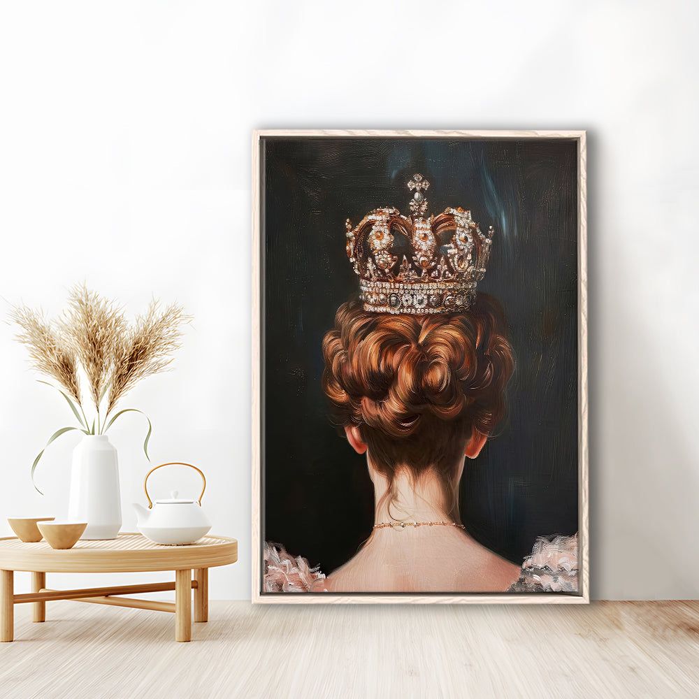 Crown Art Print Academia Renaissance Painting of Queen Vintage Print, Framed Canvas Print Wall Art, Floating Frame