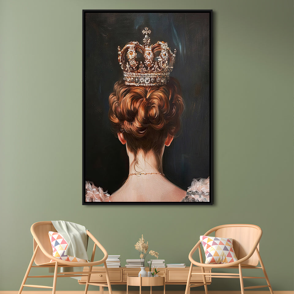 Crown Art Print Academia Renaissance Painting of Queen Vintage Print, Framed Canvas Print Wall Art, Floating Frame