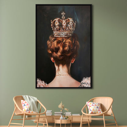 Crown Art Print Academia Renaissance Painting of Queen Vintage Print, Framed Canvas Print Wall Art, Floating Frame