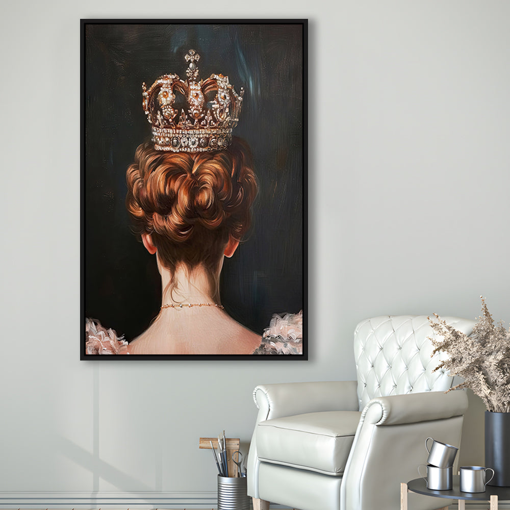 Crown Art Print Academia Renaissance Painting of Queen Vintage Print, Framed Canvas Print Wall Art, Floating Frame