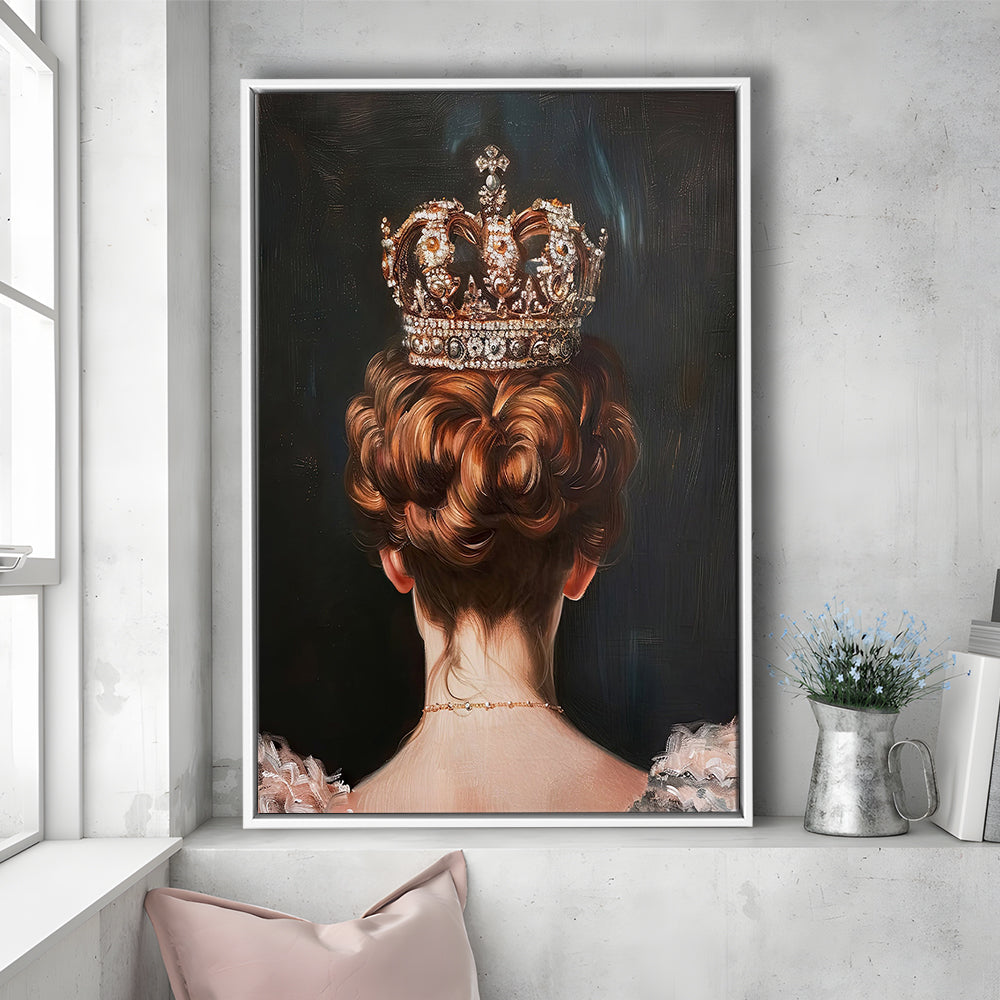 Crown Art Print Academia Renaissance Painting of Queen Vintage Print, Framed Canvas Print Wall Art, Floating Frame