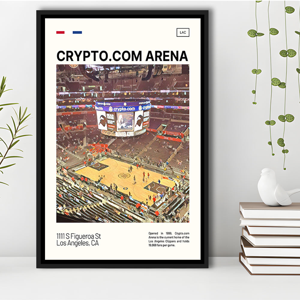 Crypto.com Arena Print, Los Angeles Clippers Stadium Canvas Art, Man Cave Gift, Floating Framed Canvas Print Wall Art