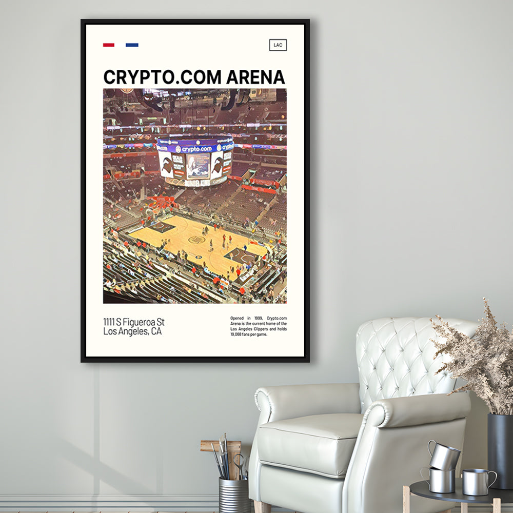 Crypto.com Arena Print, Los Angeles Clippers Stadium Canvas Art, Man Cave Gift, Floating Framed Canvas Print Wall Art