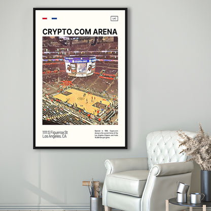 Crypto.com Arena Print, Los Angeles Clippers Stadium Canvas Art, Man Cave Gift, Floating Framed Canvas Print Wall Art