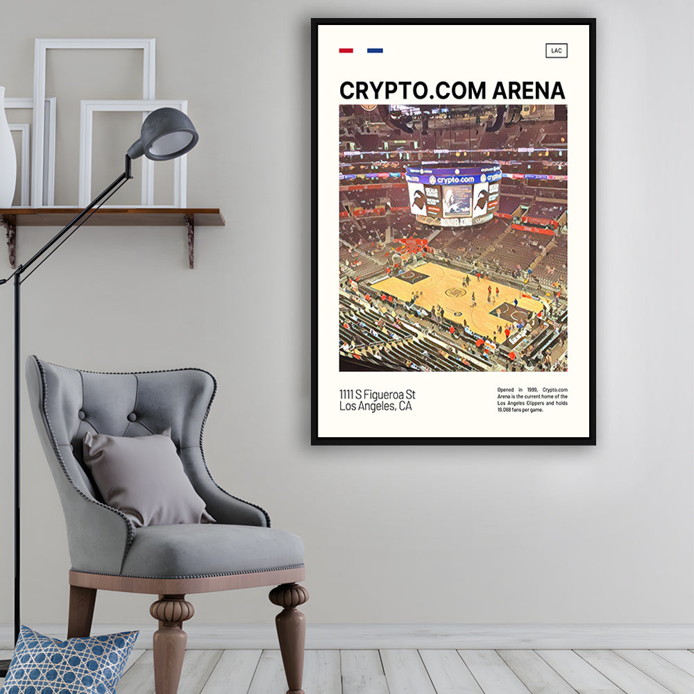 Crypto.com Arena Print, Los Angeles Clippers Stadium Canvas Art, Man Cave Gift, Floating Framed Canvas Print Wall Art