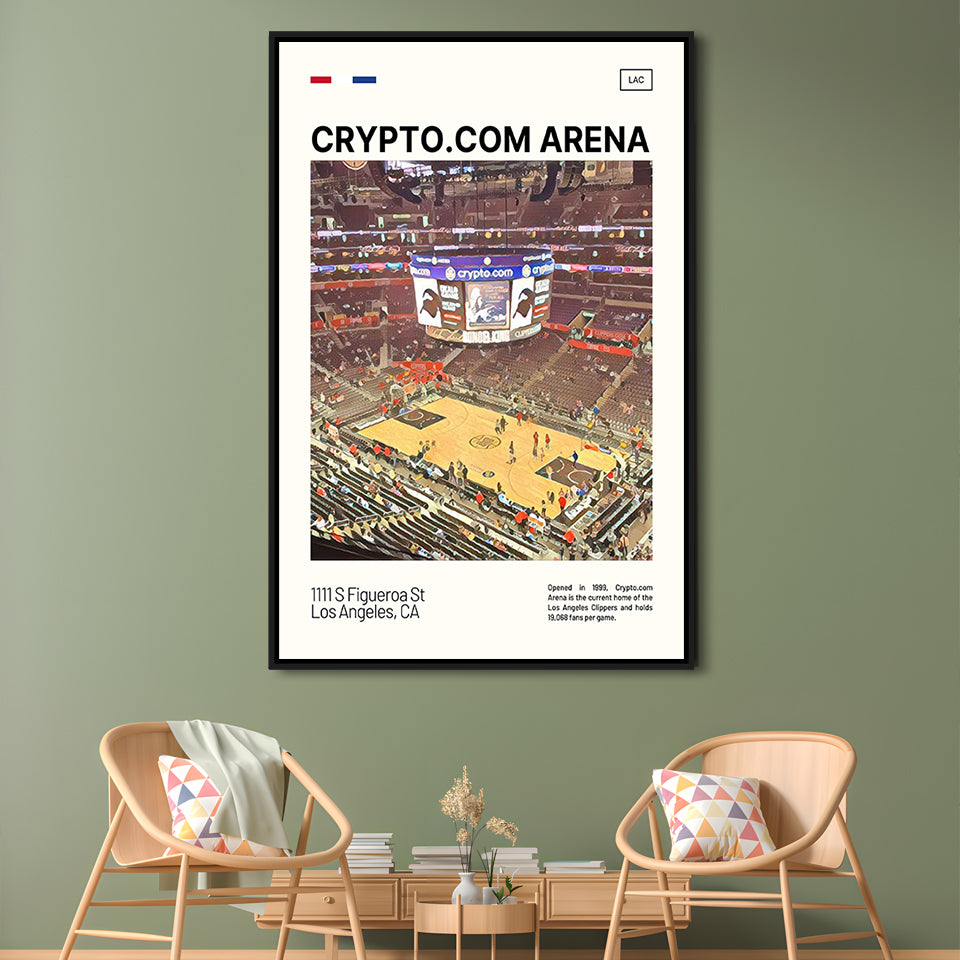 Crypto.com Arena Print, Los Angeles Clippers Stadium Canvas Art, Man Cave Gift, Floating Framed Canvas Print Wall Art