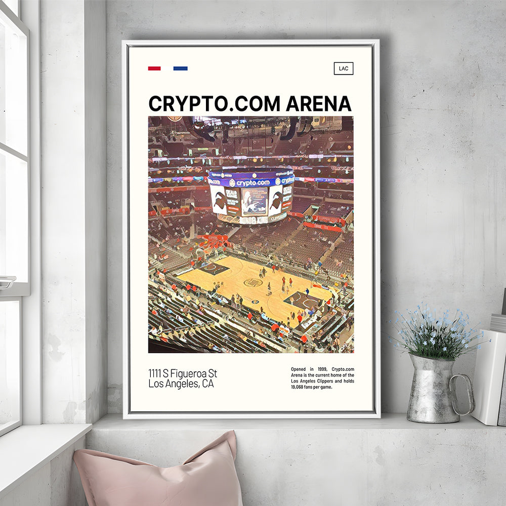 Crypto.com Arena Print, Los Angeles Clippers Stadium Canvas Art, Man Cave Gift, Floating Framed Canvas Print Wall Art