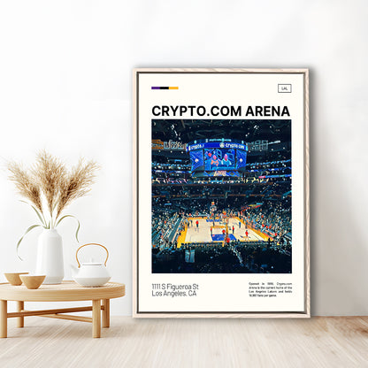 Crypto.com Arena Print, Los Angeles Lakers Stadium Canvas Art, Man Cave Gift, Floating Framed Canvas Print Wall Art