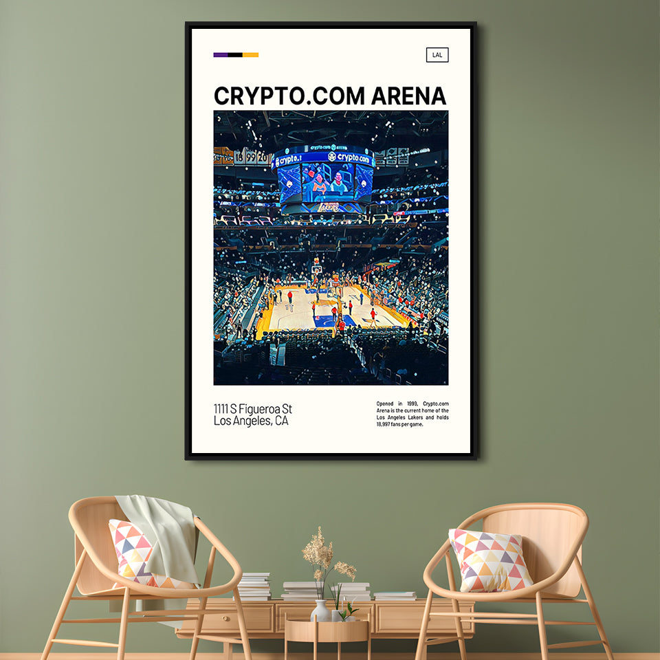 Crypto.com Arena Print, Los Angeles Lakers Stadium Canvas Art, Man Cave Gift, Floating Framed Canvas Print Wall Art