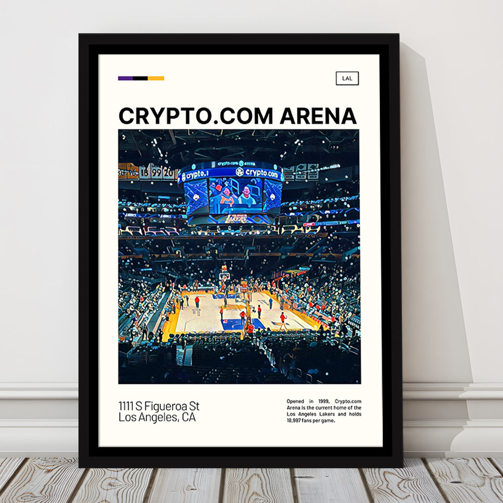 Crypto.com Arena Print, Los Angeles Lakers Stadium Canvas Art, Man Cave Gift, Floating Framed Canvas Print Wall Art
