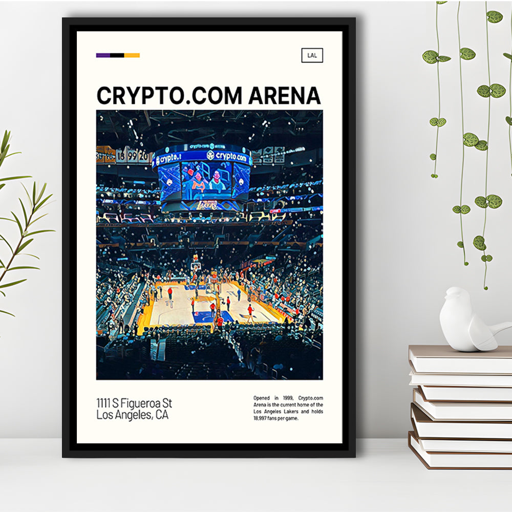 Crypto.com Arena Print, Los Angeles Lakers Stadium Canvas Art, Man Cave Gift, Floating Framed Canvas Print Wall Art