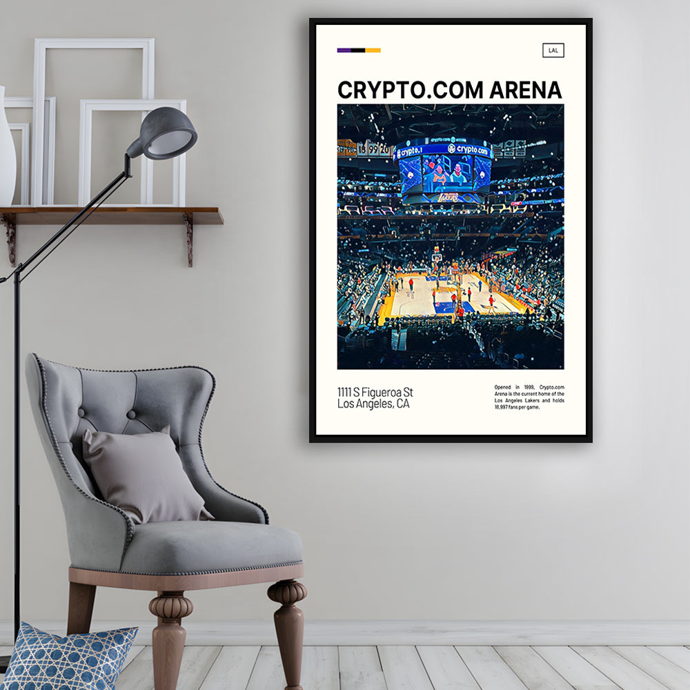 Crypto.com Arena Print, Los Angeles Lakers Stadium Canvas Art, Man Cave Gift, Floating Framed Canvas Print Wall Art