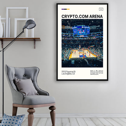 Crypto.com Arena Print, Los Angeles Lakers Stadium Canvas Art, Man Cave Gift, Floating Framed Canvas Print Wall Art