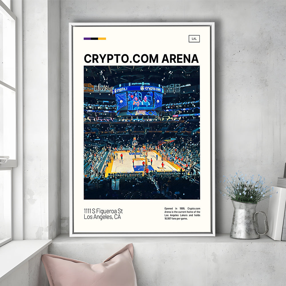 Crypto.com Arena Print, Los Angeles Lakers Stadium Canvas Art, Man Cave Gift, Floating Framed Canvas Print Wall Art