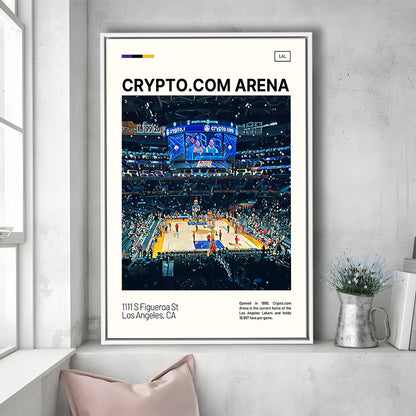 Crypto.com Arena Print, Los Angeles Lakers Stadium Canvas Art, Man Cave Gift, Floating Framed Canvas Print Wall Art
