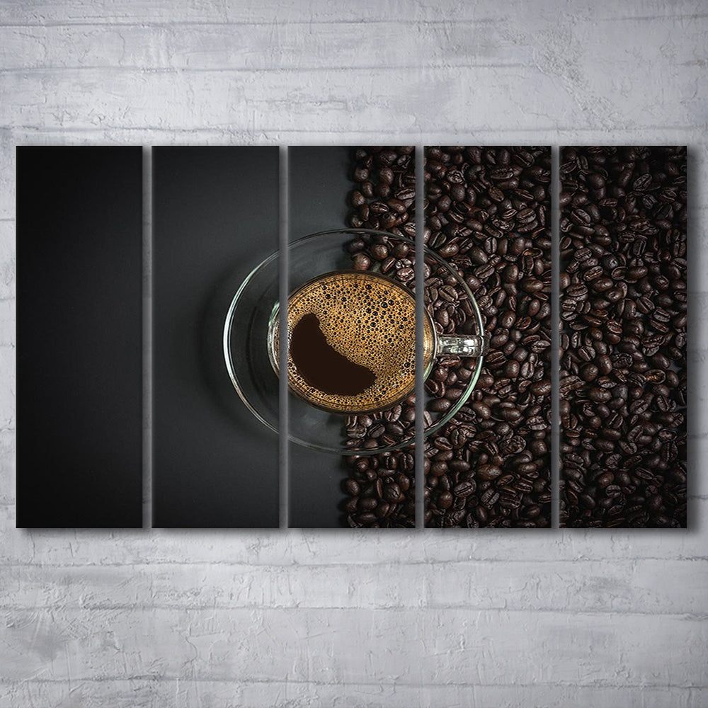 Cup of Coffee Canvas Print, Kitchen & Dining Wall Decor, 5 Piece B Extra Large Cavas Print Wall Art Decor