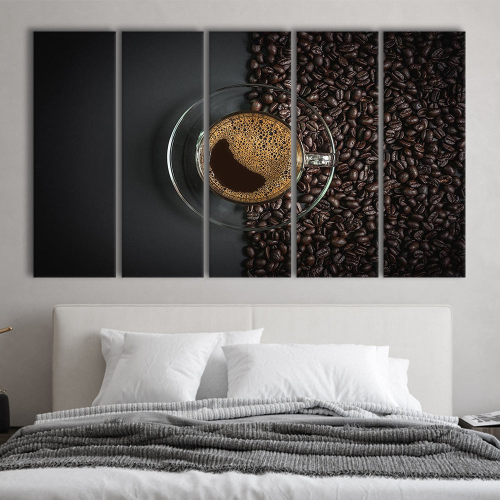 Cup of Coffee Canvas Print, Kitchen & Dining Wall Decor, 5 Piece B Extra Large Cavas Print Wall Art Decor