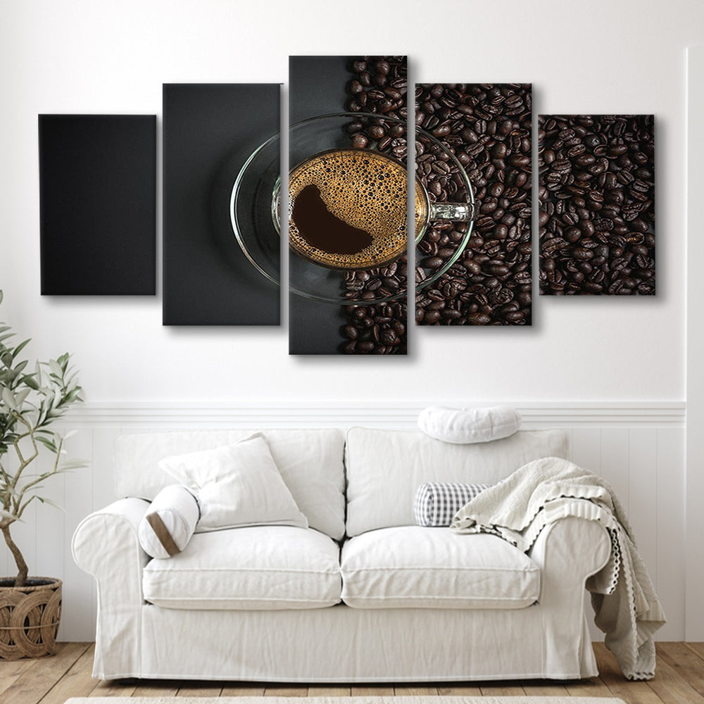 Cup of Coffee Canvas Print, Kitchen & Dining Wall Decor, 5 Piece Large Cavas Print Wall Art