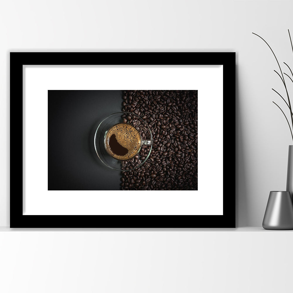 Cup Of Coffee Art Print, Kitchen & Dining Wall Decor, Framed Art Print White Border