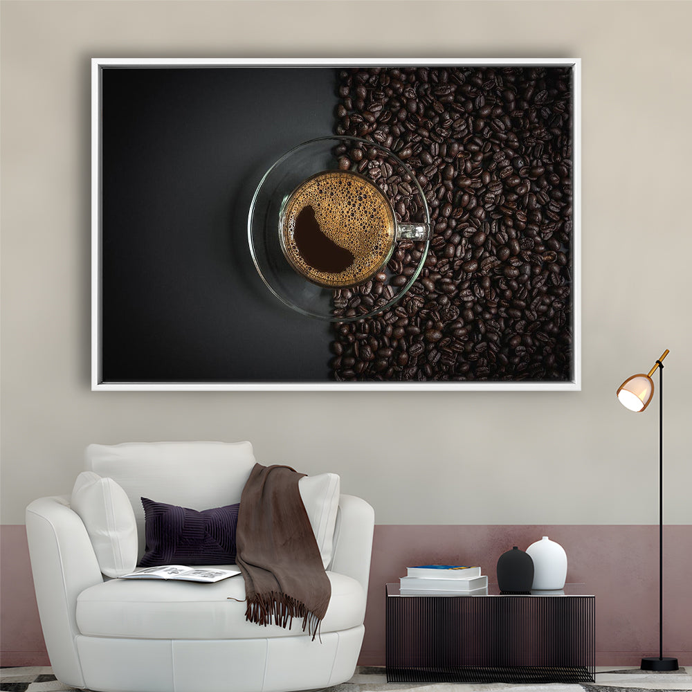 Cup Of Coffee Canvas Print, Kitchen & Dining Wall Decor, Framed Cavas Print, Floating Frame