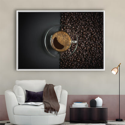 Cup Of Coffee Canvas Print, Kitchen & Dining Wall Decor, Framed Cavas Print, Floating Frame