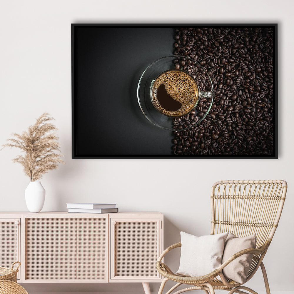 Cup Of Coffee Canvas Print, Kitchen & Dining Wall Decor, Framed Cavas Print, Floating Frame