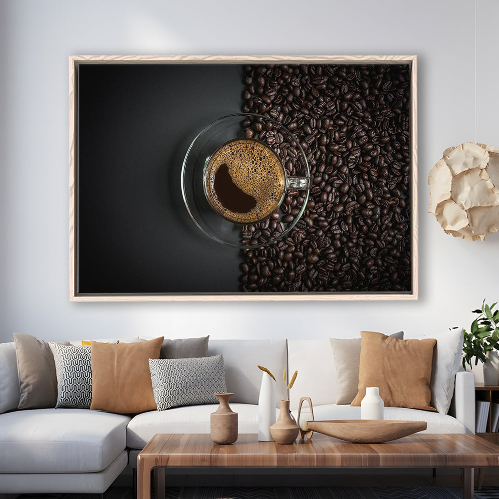 Cup Of Coffee Canvas Print, Kitchen & Dining Wall Decor, Framed Cavas Print, Floating Frame