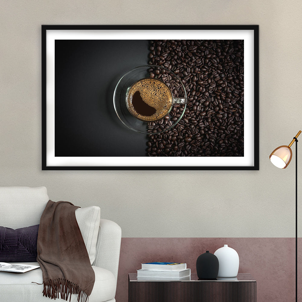 Cup Of Coffee Art Print, Kitchen & Dining Wall Decor, Framed Art Print White Border