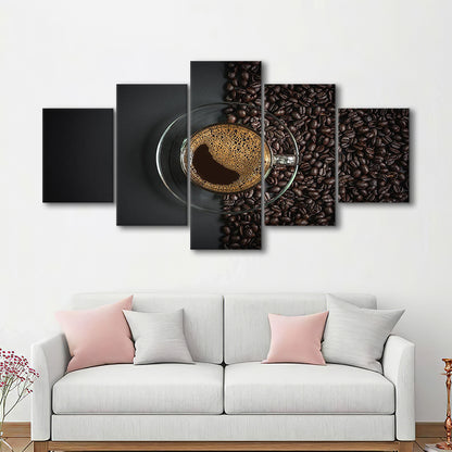 Cup of Coffee Canvas Print, Kitchen & Dining Wall Decor, 5 Piece Large Cavas Print Wall Art