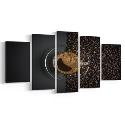 Cup of Coffee Canvas Print, Kitchen & Dining Wall Decor, 5 Piece Large Cavas Print Wall Art