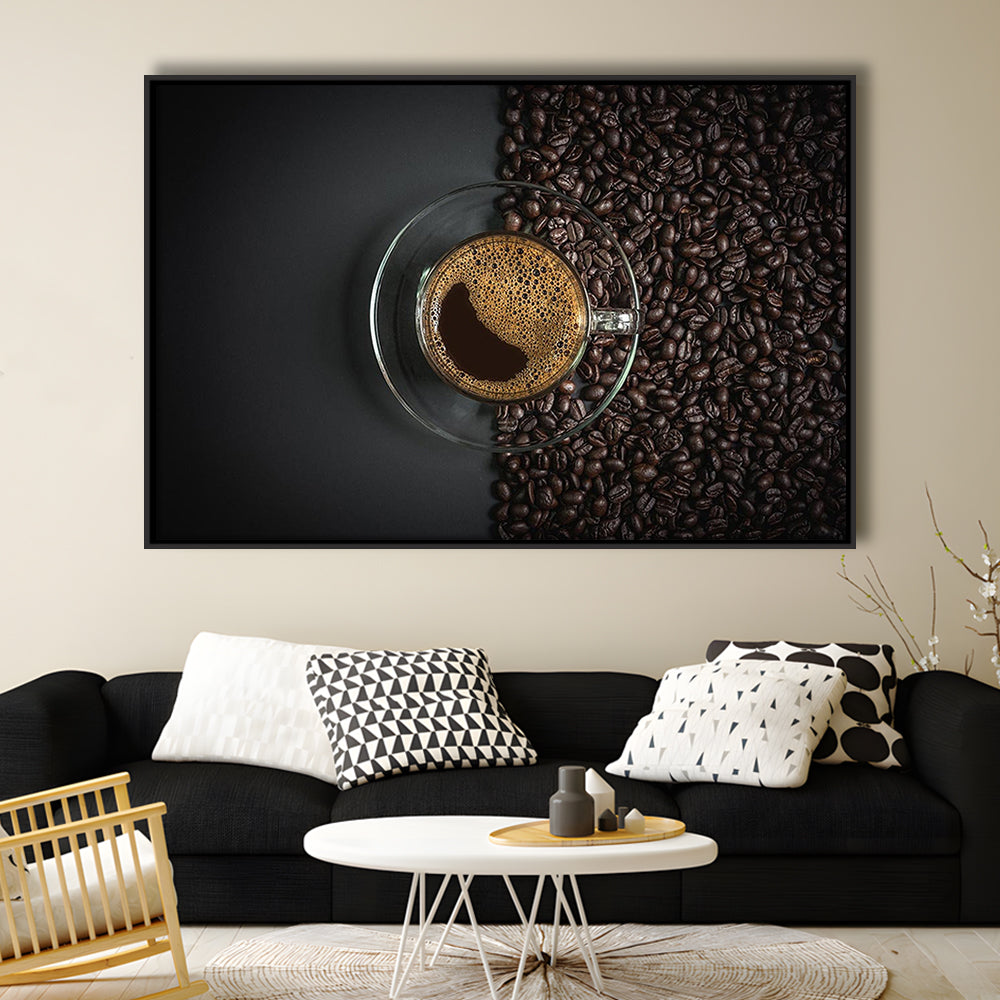 Cup Of Coffee Canvas Print, Kitchen & Dining Wall Decor, Framed Cavas Print, Floating Frame