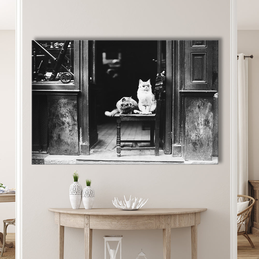 Cute Cats Wearing Sunglasses Funny Vintage Animal Photo Black and White Art, Canvas Print Wall Art Decor
