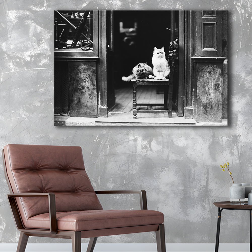 Cute Cats Wearing Sunglasses Funny Vintage Animal Photo Black and White Art, Canvas Print Wall Art Decor