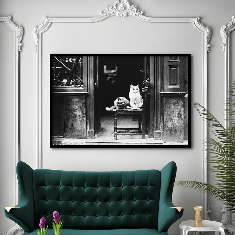 Cute Cats Wearing Sunglasses Funny Vintage Animal Photo Black and White Art, Framed Art Print Wall Decor
