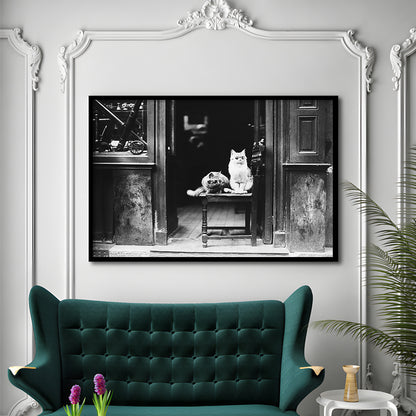 Cute Cats Wearing Sunglasses Funny Vintage Animal Photo Black and White Art, Framed Art Print Wall Decor