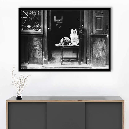 Cute Cats Wearing Sunglasses Funny Vintage Animal Photo Black and White Art, Framed Art Print Wall Decor