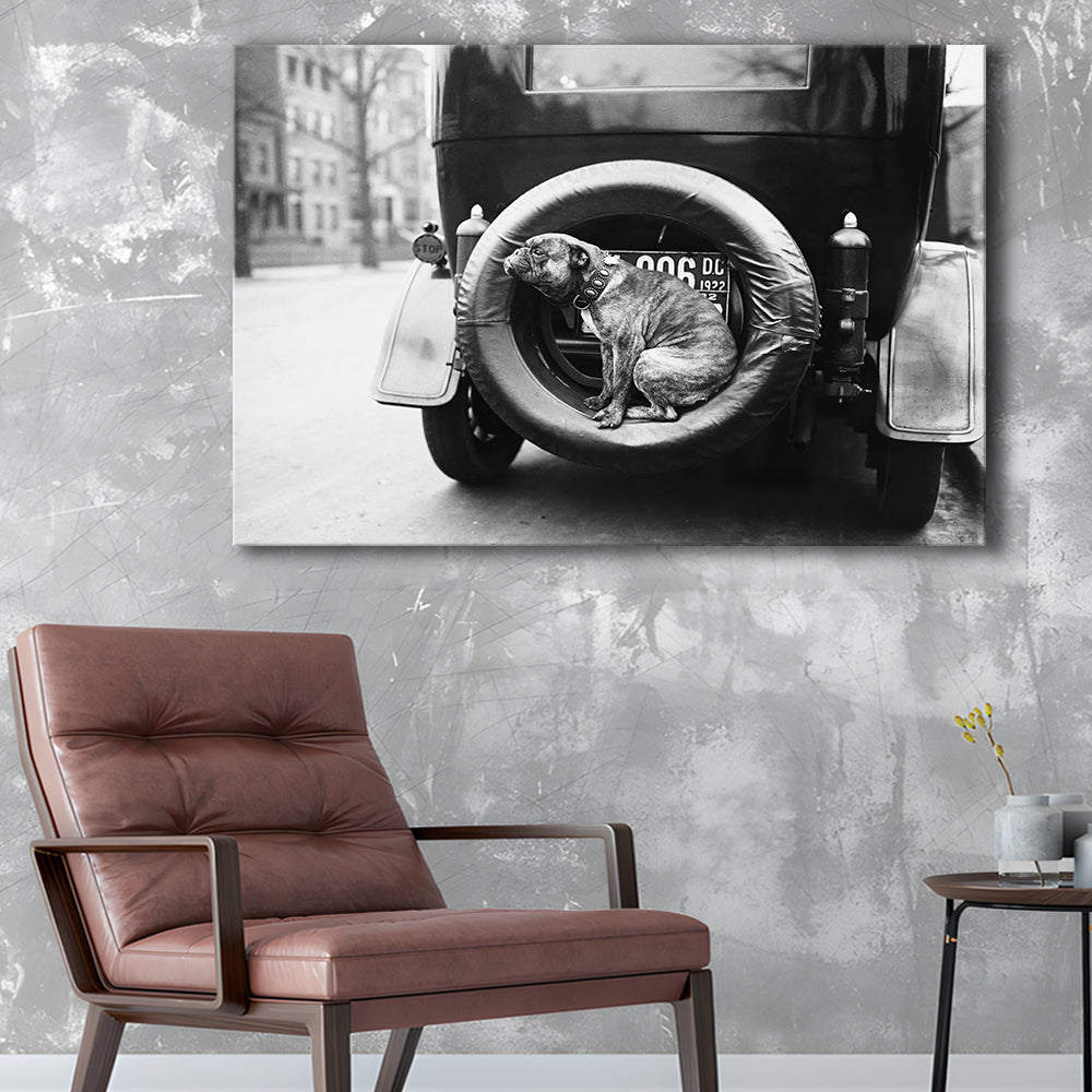 Cute Dog Print Black and White Art Vintage Animal Photo, Canvas Print Wall Art Decor
