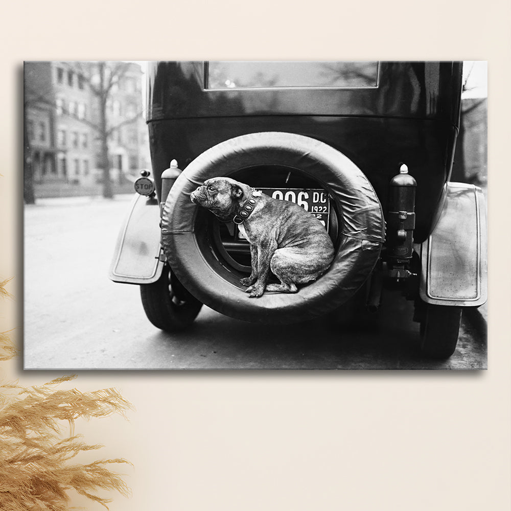 Cute Dog Print Black and White Art Vintage Animal Photo, Canvas Print Wall Art Decor
