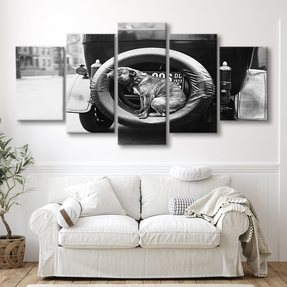 Cute Dog Print Black and White Art Vintage Animal Photo, Mixed 5 Pieces Canvas Print